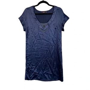 Reiss Women's Short Sleeve Scoop Neck Navy Blue 100% Silk Dress Size 4 GUC